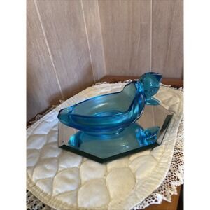 vintage Cobalt Blue Duck Ashtray/bowl Heavy Glass With A Bit‎ Of Uranium In Head